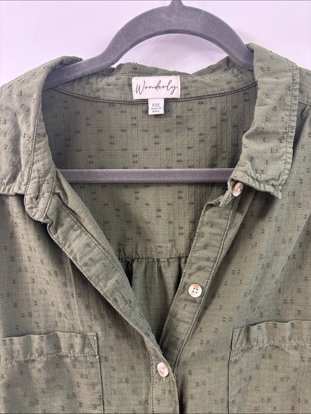 Wonderly Olive Green Button-Front Ruffle-Hem Dress - Picture 2 of 4